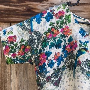 Johnny Was floral blouse w/ scalloped hem